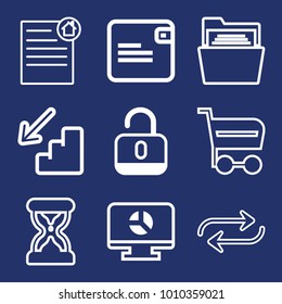 Business outline vector icon set on navy background