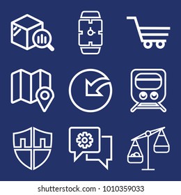 Business outline vector icon set on navy background