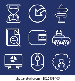 Business outline vector icon set on navy background