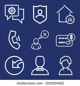 Business outline vector icon set on navy background