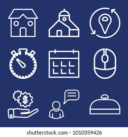 Business outline vector icon set on navy background
