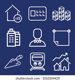 Business outline vector icon set on navy background