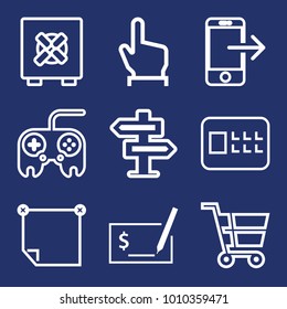 Business outline vector icon set on navy background