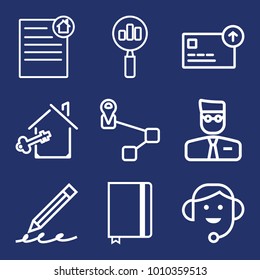Business outline vector icon set on navy background