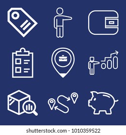 Business outline vector icon set on navy background