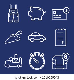 Business outline vector icon set on navy background
