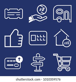 Business outline vector icon set on navy background