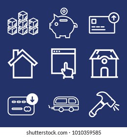 Business outline vector icon set on navy background