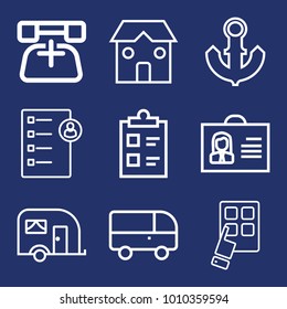Business outline vector icon set on navy background
