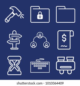 Business outline vector icon set on navy background