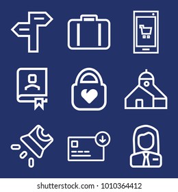 Business outline vector icon set on navy background