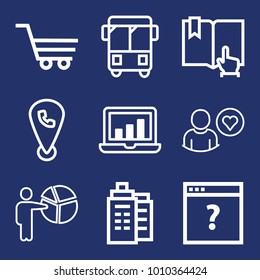 Business outline vector icon set on navy background