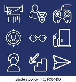 Business outline vector icon set on navy background
