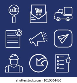 Business outline vector icon set on navy background