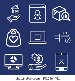 Business outline vector icon set on navy background