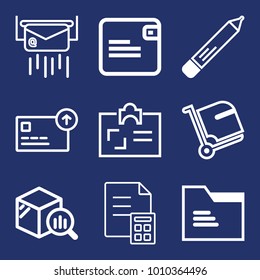 Business outline vector icon set on navy background