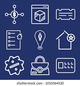 Business outline vector icon set on navy background