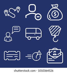 Business outline vector icon set on navy background