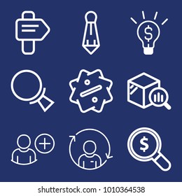 Business outline vector icon set on navy background