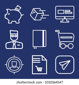 Business outline vector icon set on navy background