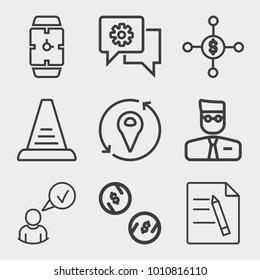 Business outline vector icon set on light gray background