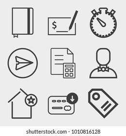 Business outline vector icon set on light gray background