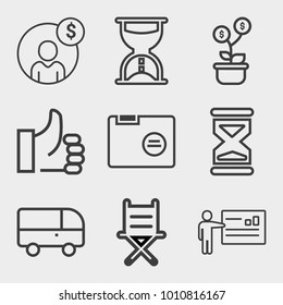 Business outline vector icon set on light gray background