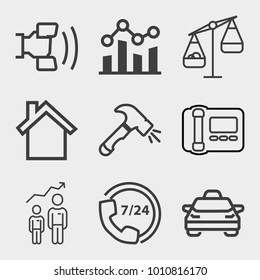 Business outline vector icon set on light gray background