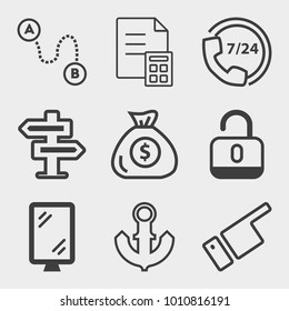 Business outline vector icon set on light gray background