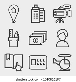 Business outline vector icon set on light gray background