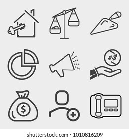 Business outline vector icon set on light gray background