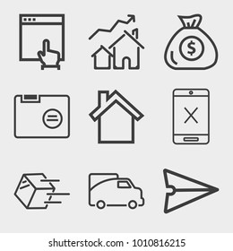 Business outline vector icon set on light gray background