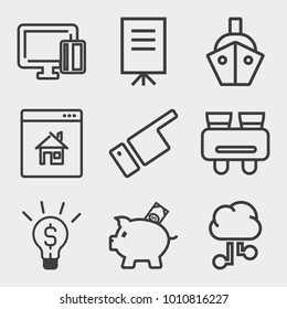 Business outline vector icon set on light gray background