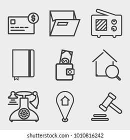 Business outline vector icon set on light gray background