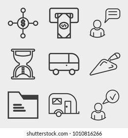 Business outline vector icon set on light gray background