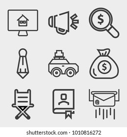 Business outline vector icon set on light gray background