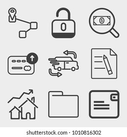 Business outline vector icon set on light gray background