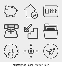 Business outline vector icon set on light gray background