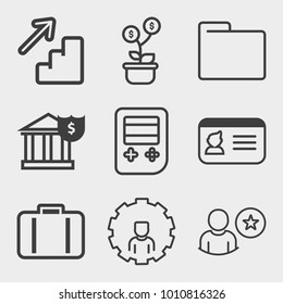 Business outline vector icon set on light gray background