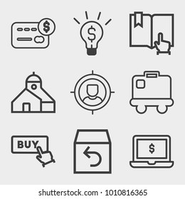 Business outline vector icon set on light gray background