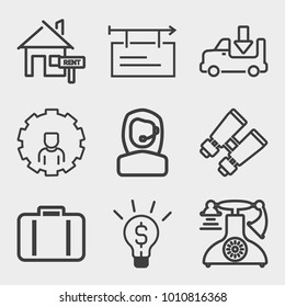 Business outline vector icon set on light gray background