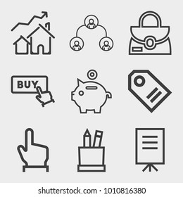 Business outline vector icon set on light gray background