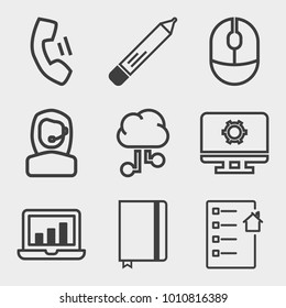 Business outline vector icon set on light gray background