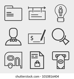 Business outline vector icon set on light gray background