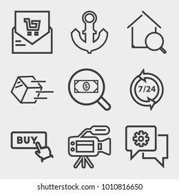 Business outline vector icon set on light gray background