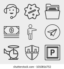 Business outline vector icon set on light gray background