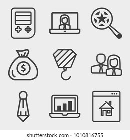 Business outline vector icon set on light gray background