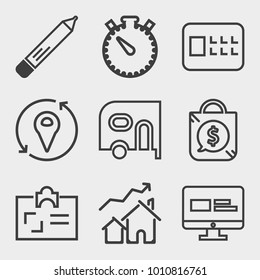 Business outline vector icon set on light gray background