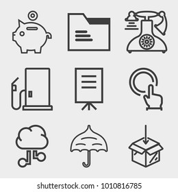 Business outline vector icon set on light gray background
