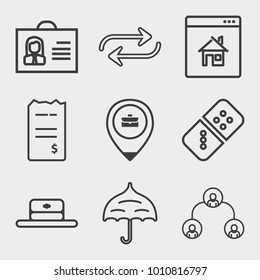 Business outline vector icon set on light gray background